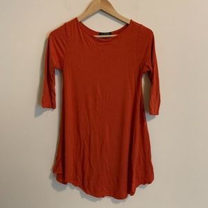All For You Womens Size Small Tunic Dress Orange 3/4 Sleeve Round Neck